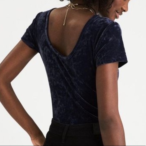 American Eagle Outfitters Crushed Velvet Blue Gray Bodysuit - Picture 7 of 7